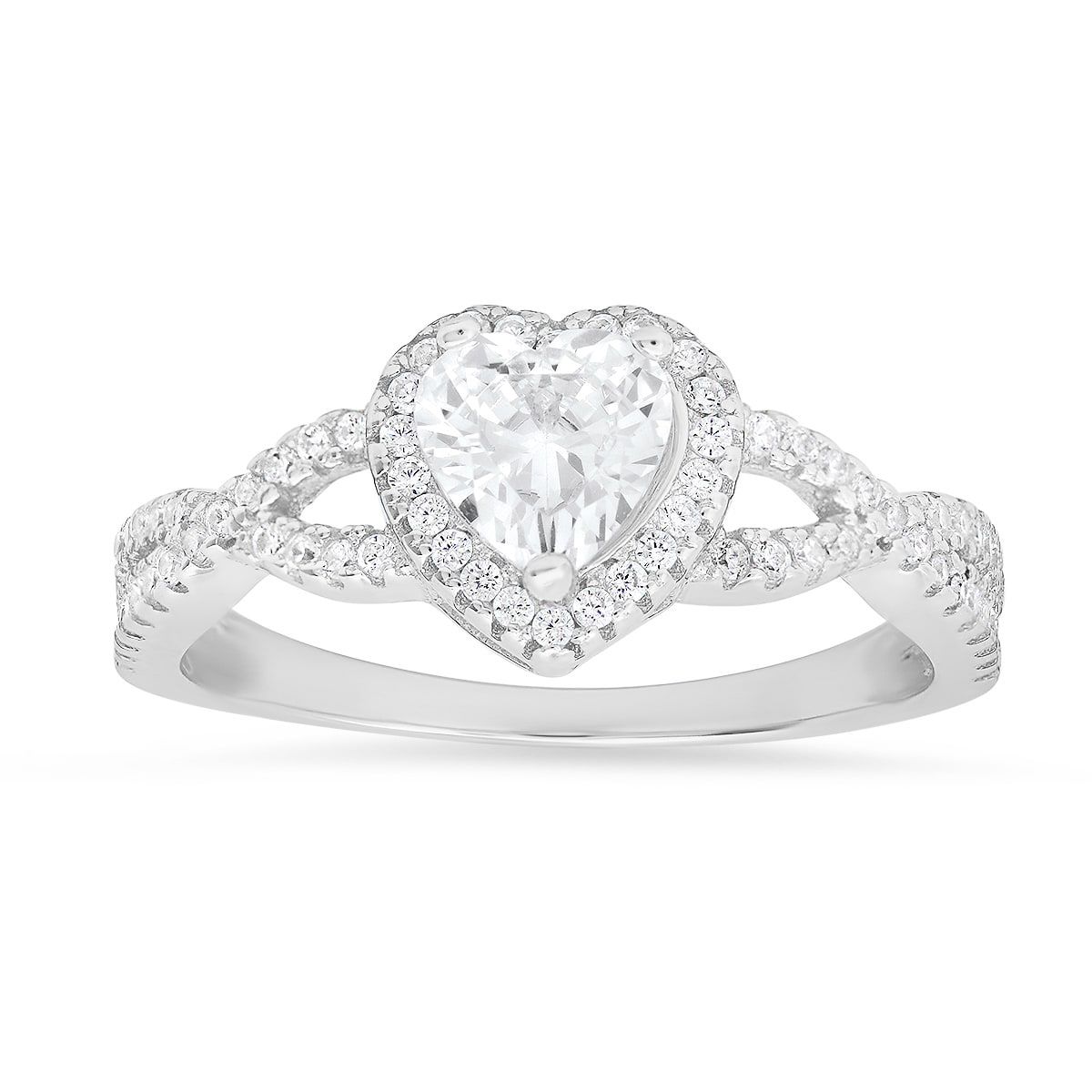 Lab Created Sterling Silver Heart-cut CZ Halo Ring
