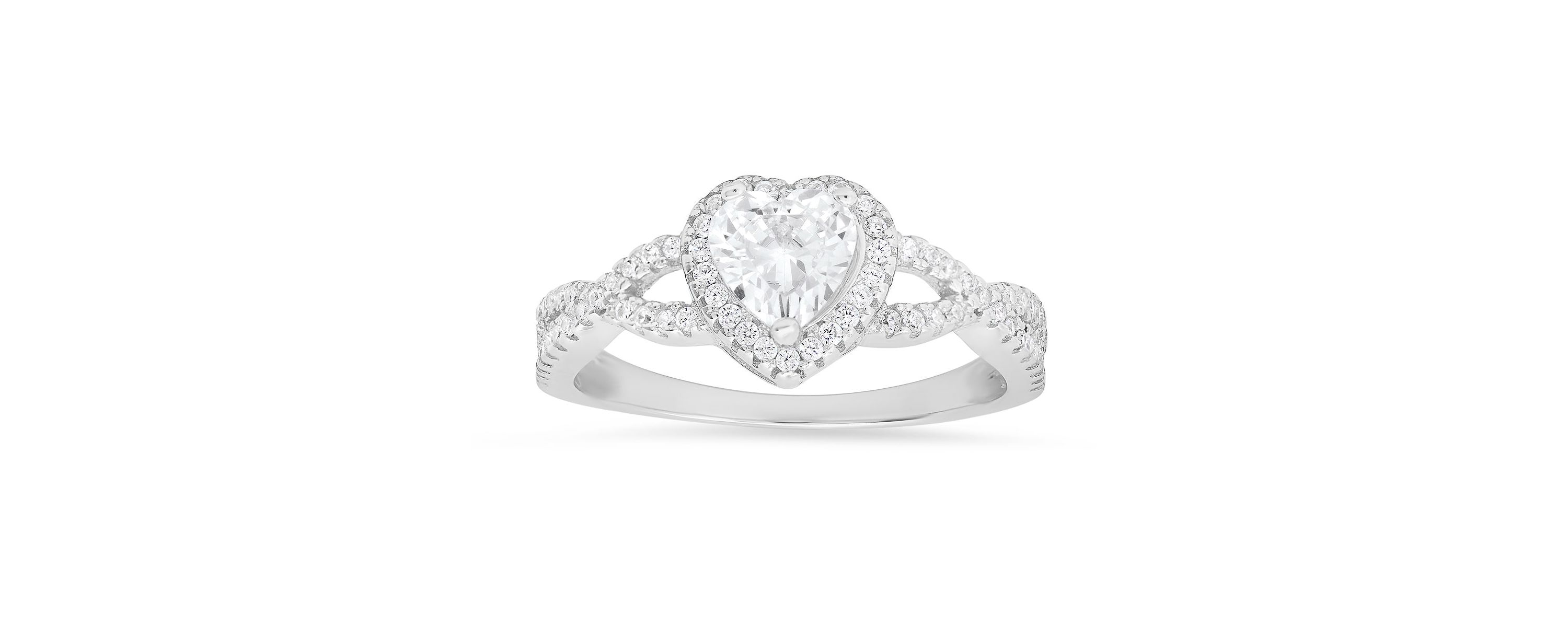 Lab Created Sterling Silver Heart-cut CZ Halo Ring
