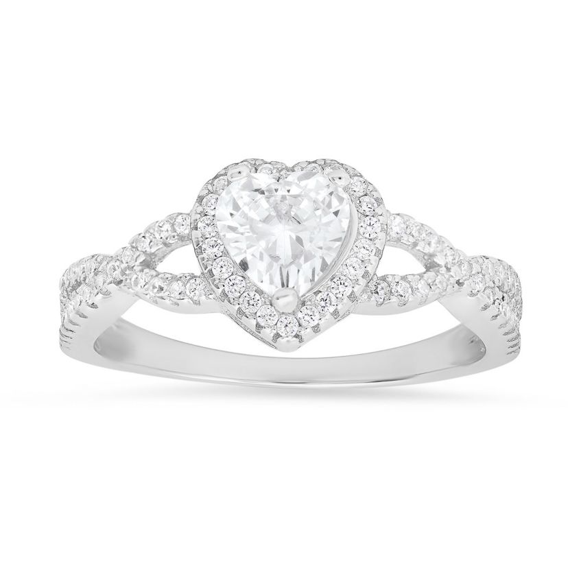 Lab Created Sterling Silver Heart-cut CZ Halo Ring