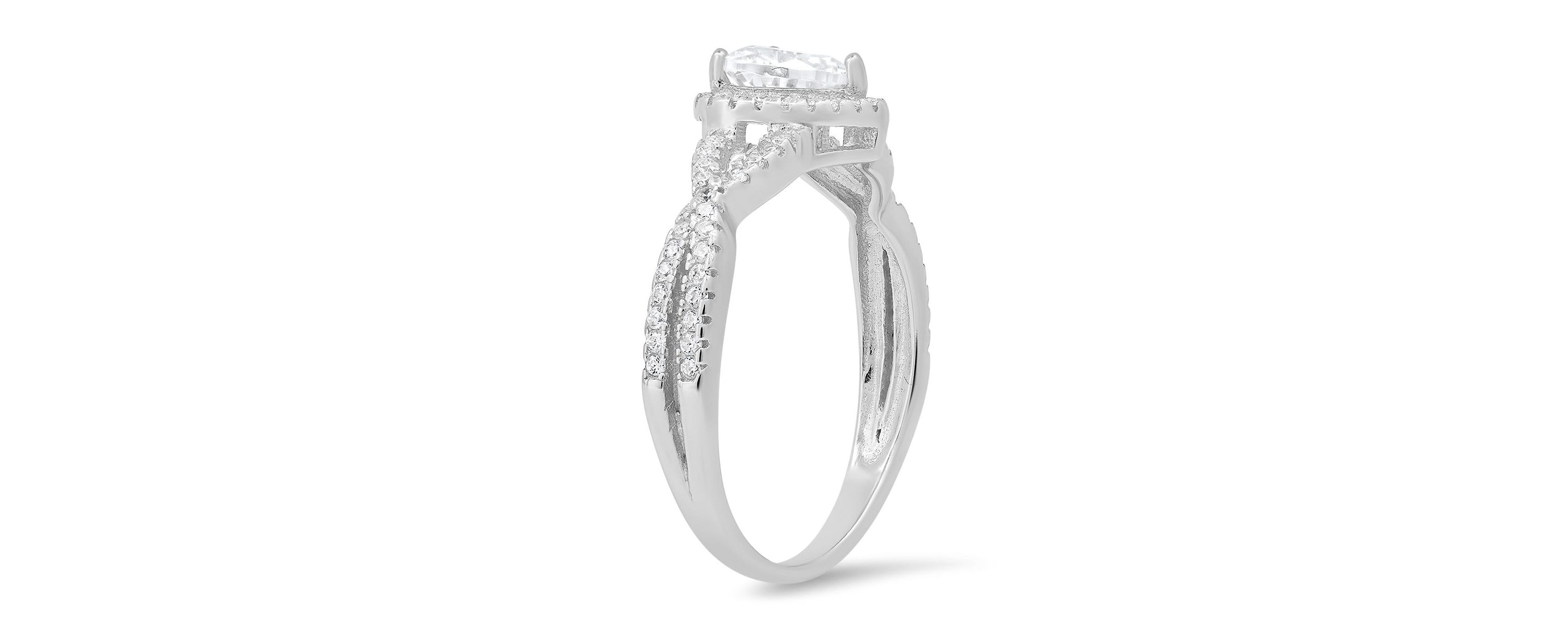 Lab Created Sterling Silver Heart-cut CZ Halo Ring
