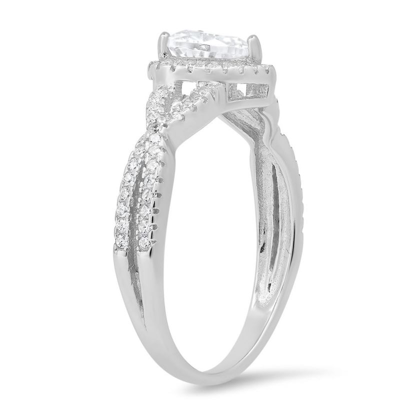 Lab Created Sterling Silver Heart-cut CZ Halo Ring
