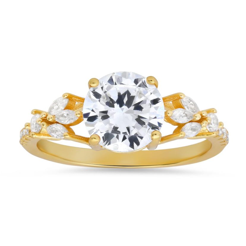 Lab Created Sterling Silver Round & Marquise-cut CZ Ring