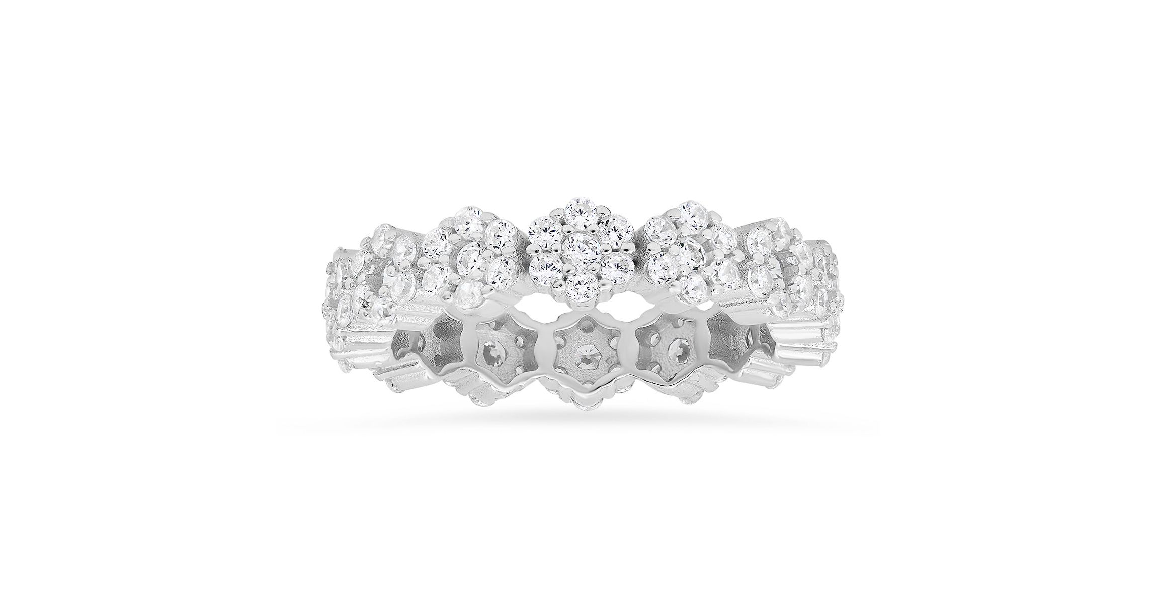 Lab Created Sterling Silver Floral CZ Eternity Band Ring