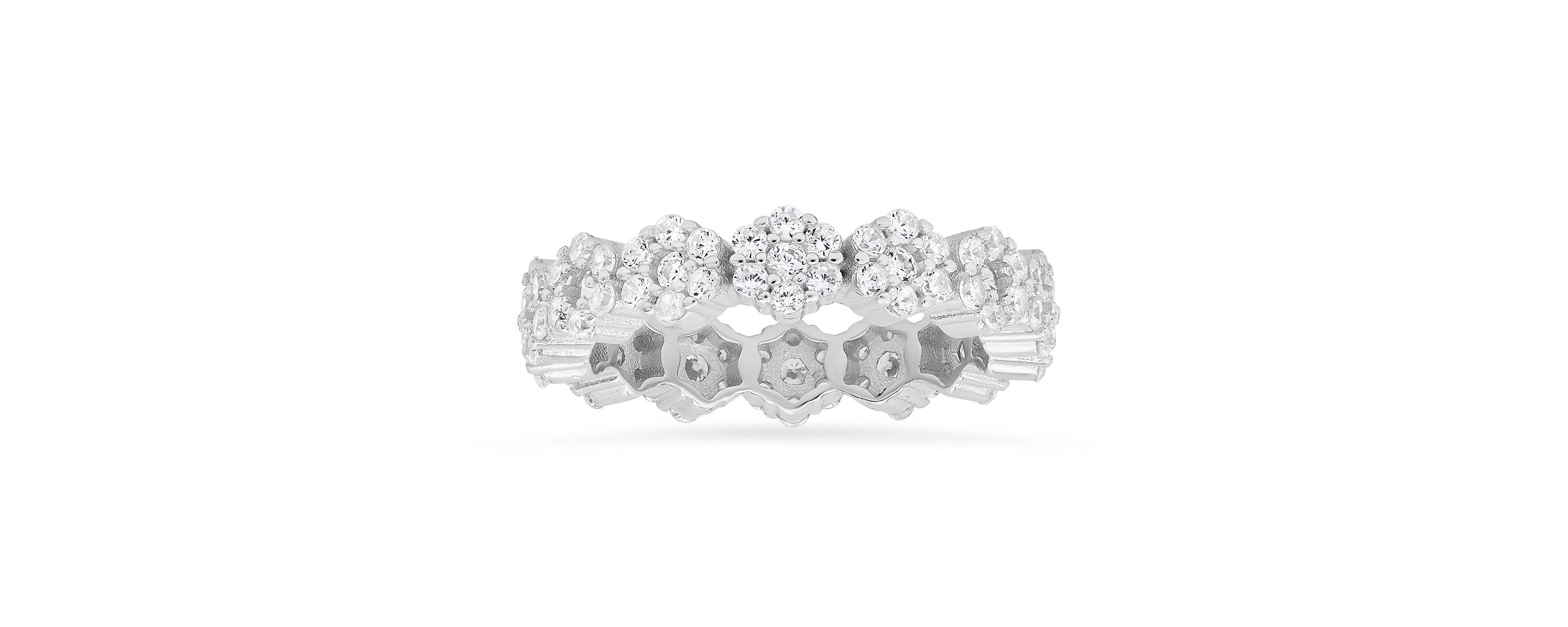 Lab Created Sterling Silver Floral CZ Eternity Band Ring