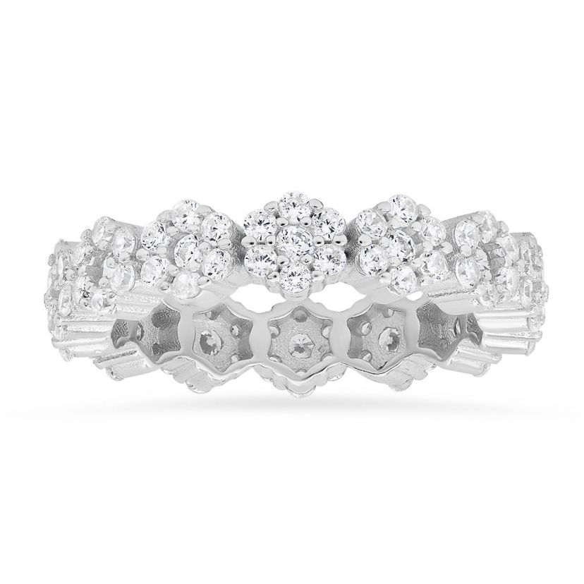 Lab Created Sterling Silver Floral CZ Eternity Band Ring