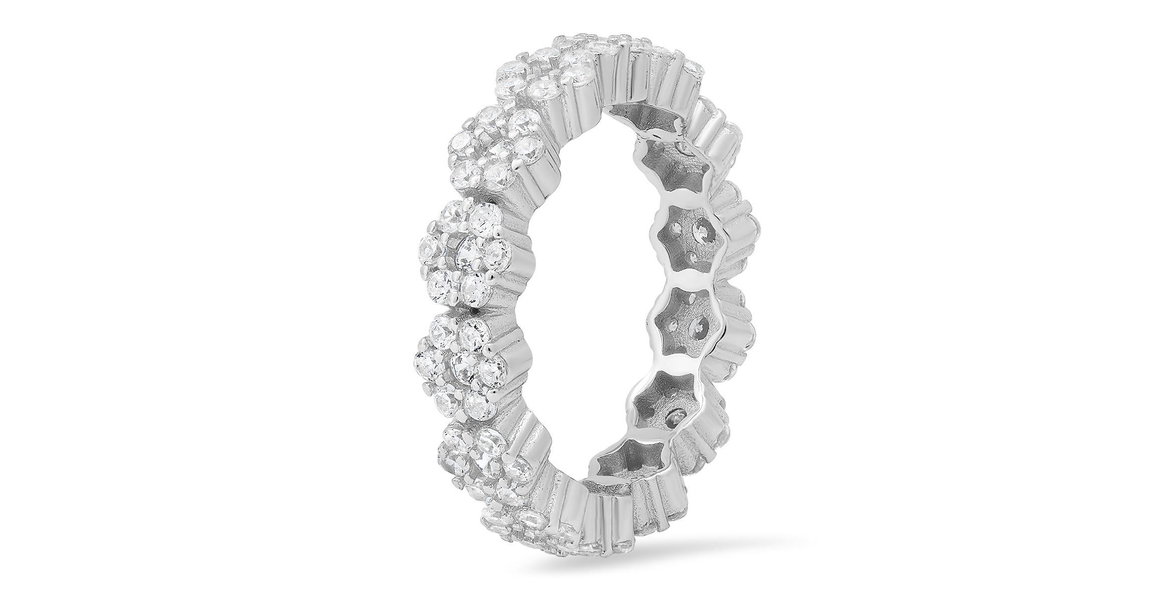 Lab Created Sterling Silver Floral CZ Eternity Band Ring