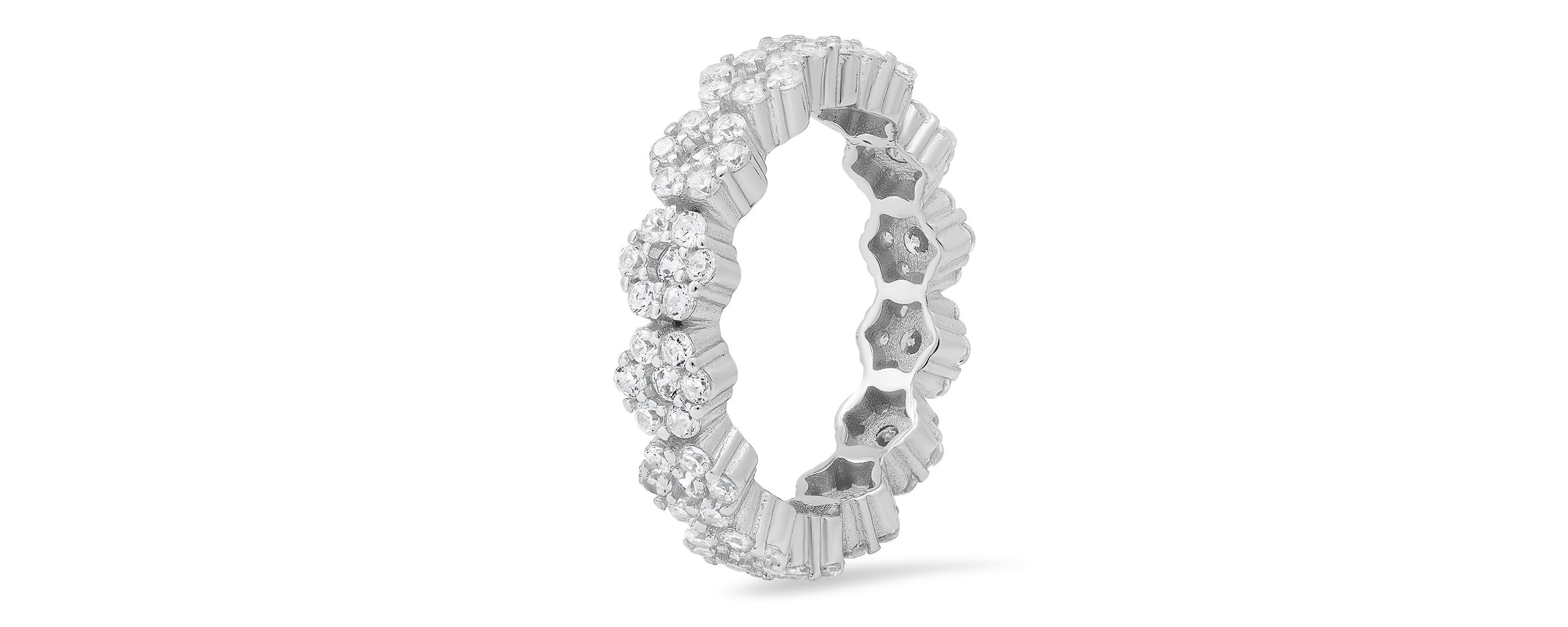 Lab Created Sterling Silver Floral CZ Eternity Band Ring