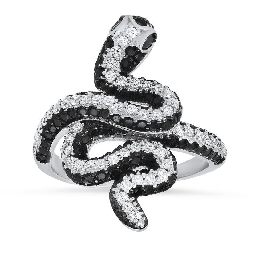 Lab Created Sterling Silver CZ Snake Ring