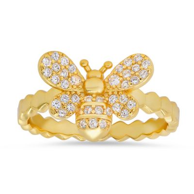 Kylie Harper Lab Created 14k Yellow Gold Over Silver CZ Bumble Bee Ring