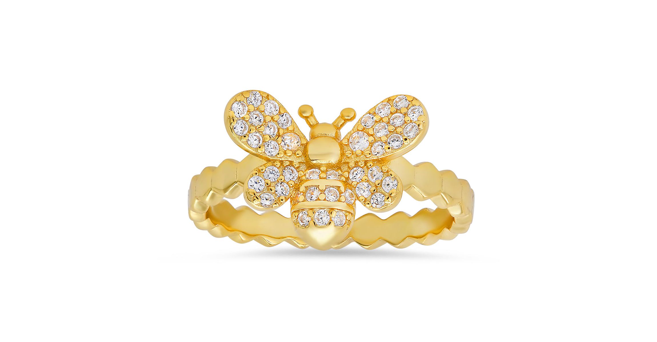 Lab Created 14k Yellow Gold Over Silver CZ Bumble Bee Ring
