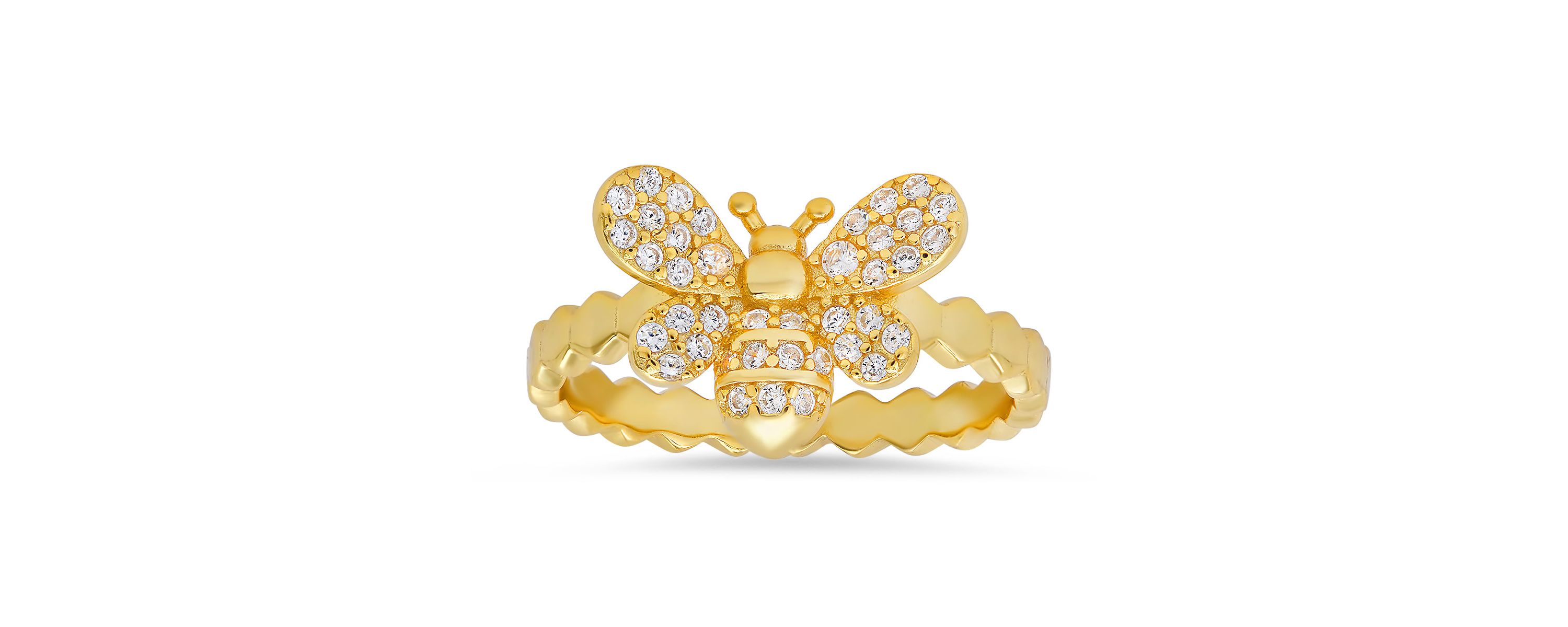 Lab Created 14k Yellow Gold Over Silver CZ Bumble Bee Ring
