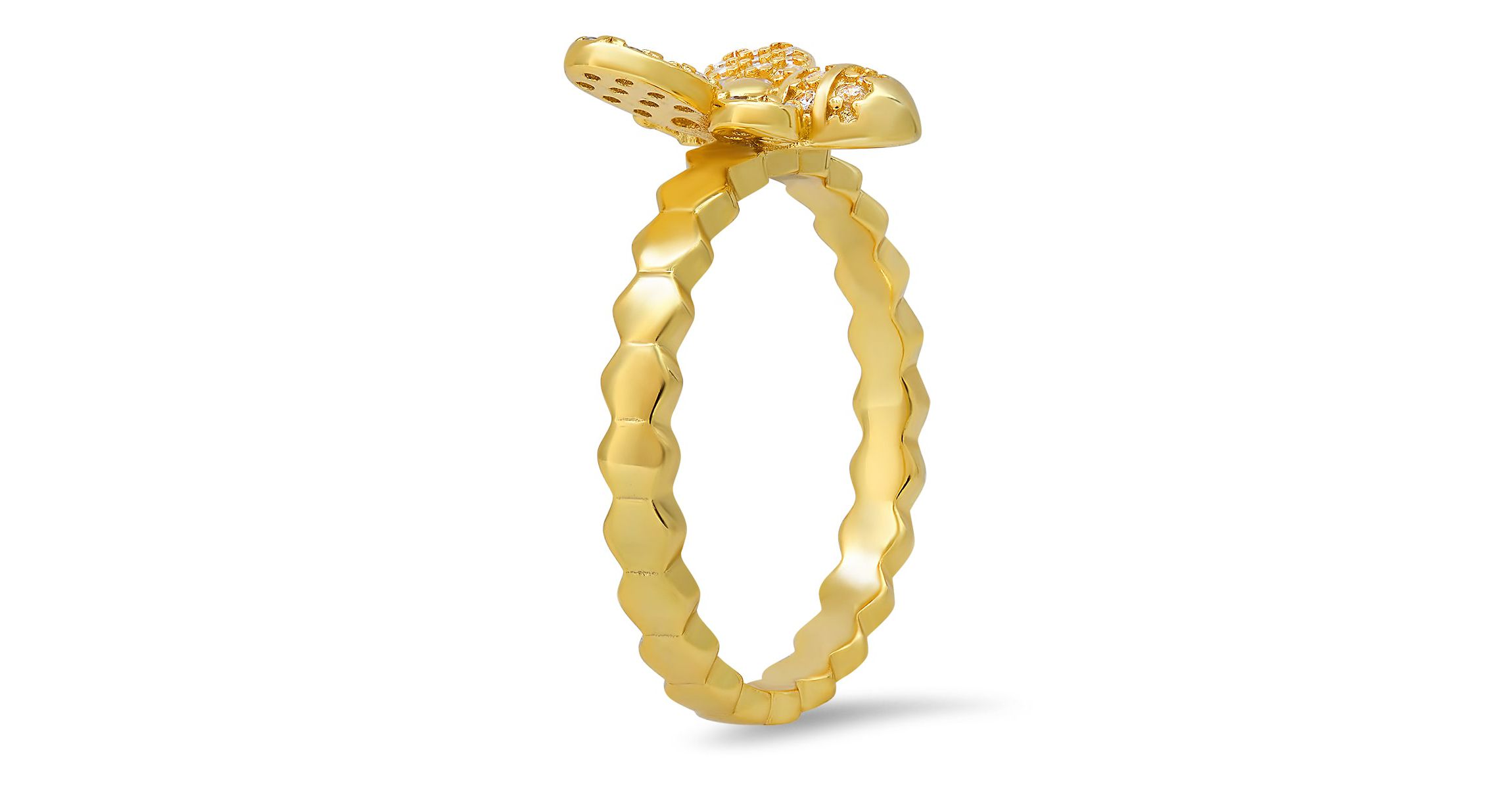 Lab Created 14k Yellow Gold Over Silver CZ Bumble Bee Ring