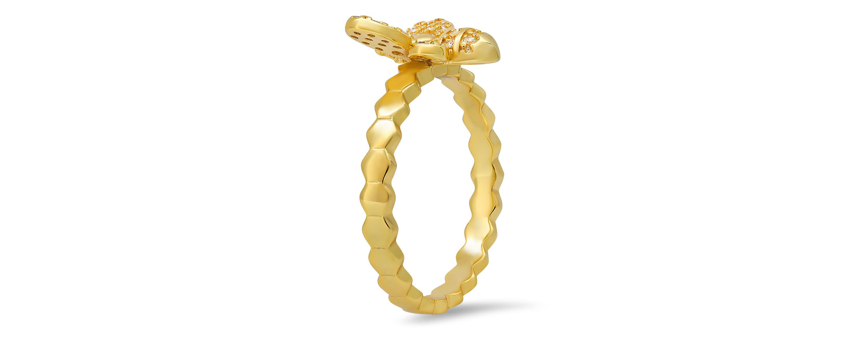 Lab Created 14k Yellow Gold Over Silver CZ Bumble Bee Ring