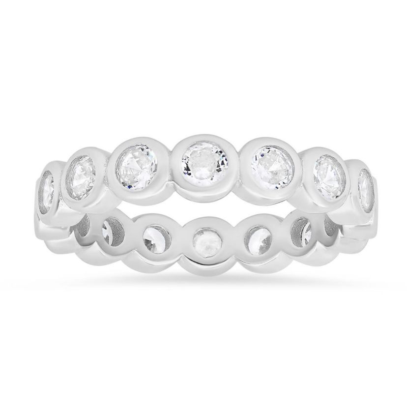 Lab Created Sterling Silver Bezel-set CZ Eternity Band Ring