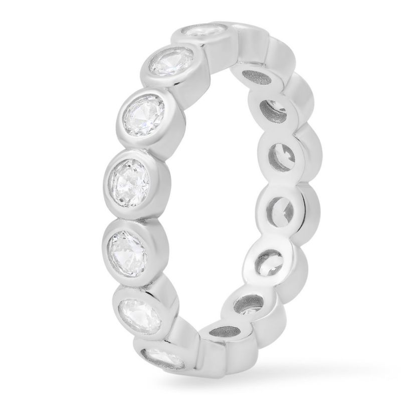 Lab Created Sterling Silver Bezel-set CZ Eternity Band Ring