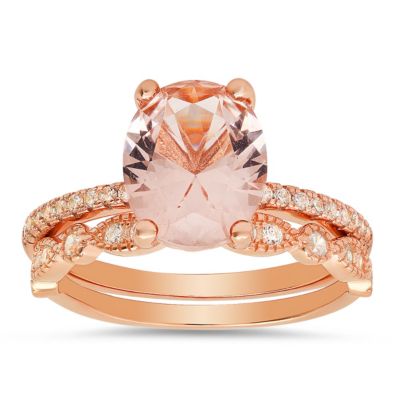 Kylie Harper Lab Created 14k Rose Gold Over Silver Oval-cut Morganite CZ 2pc Stackable Ring Set