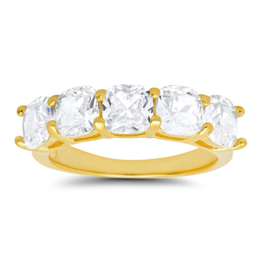 Lab Created Sterling Silver 5-stone Cushion-cut CZ Ring