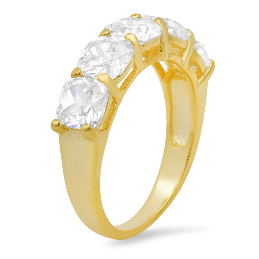 Lab Created Sterling Silver 5-stone Cushion-cut CZ Ring