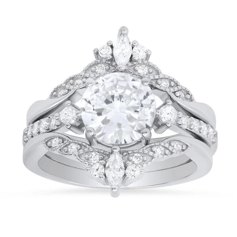 Lab Created Sterling Silver 3pc Stackable CZ Ring Set