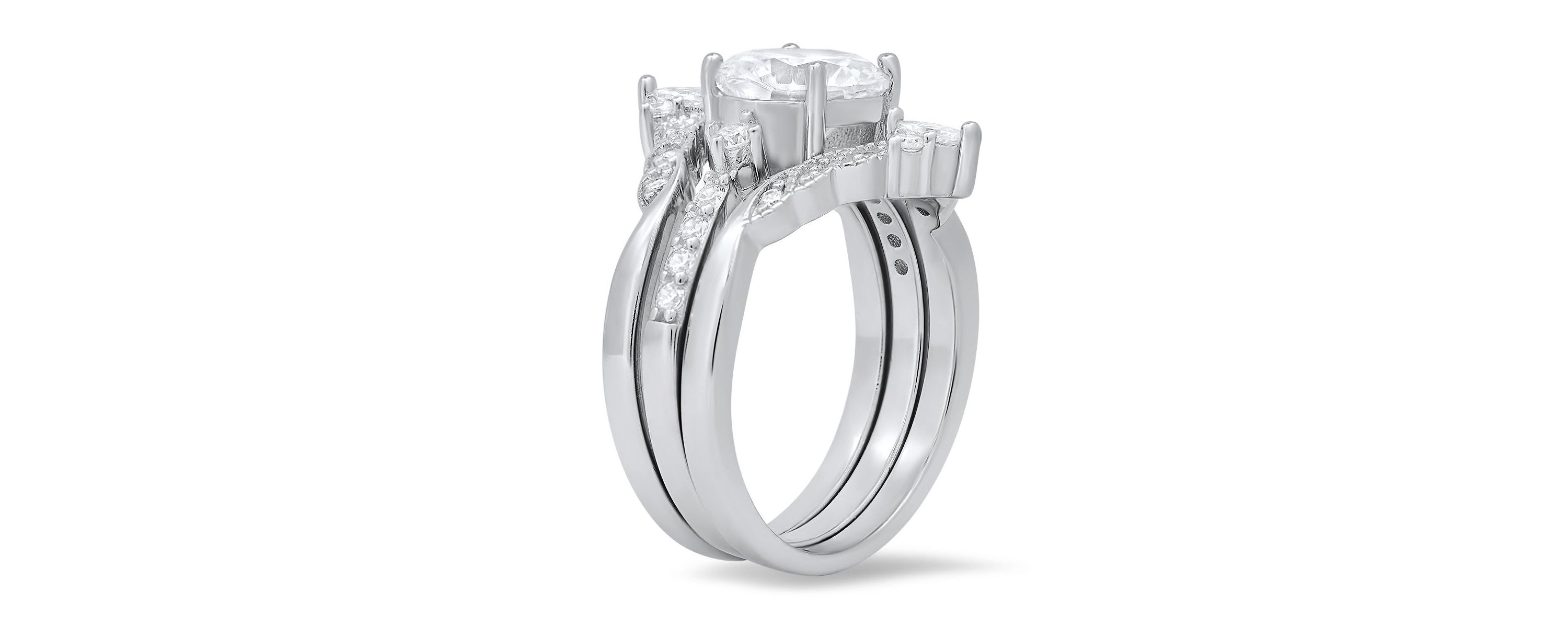 Lab Created Sterling Silver 3pc Stackable CZ Ring Set