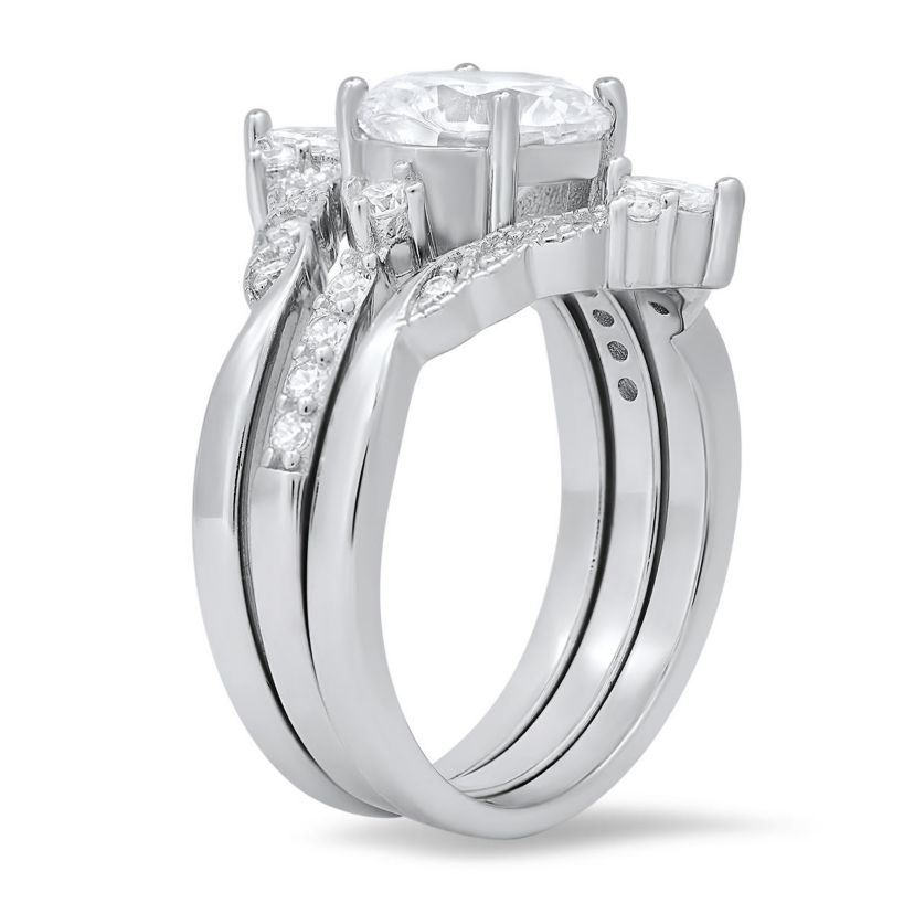 Lab Created Sterling Silver 3pc Stackable CZ Ring Set