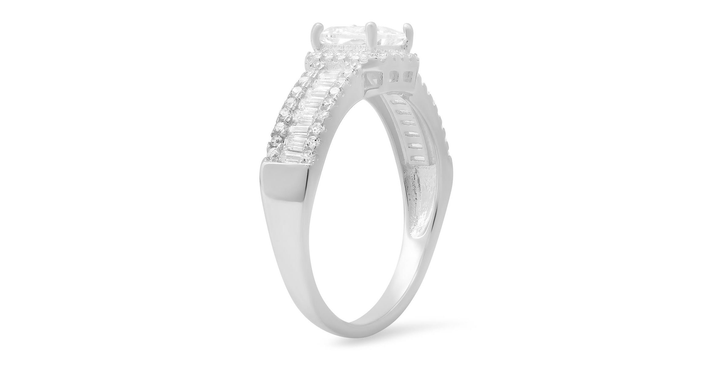 Lab Created Sterling Silver Princess & Baguette-cut CZ Halo Ring
