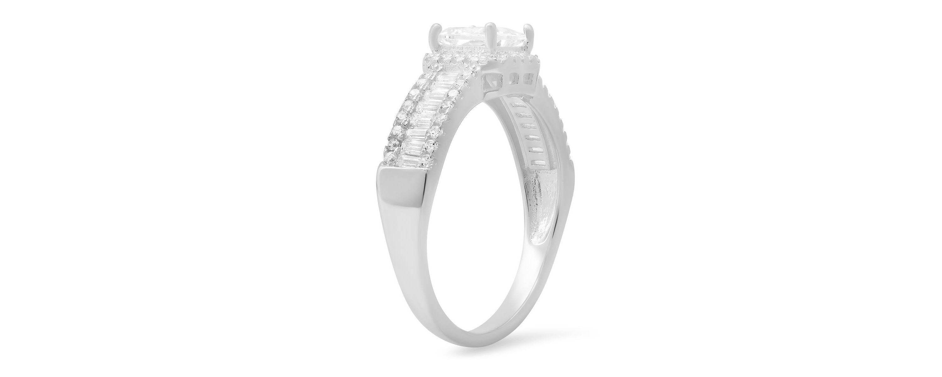 Lab Created Sterling Silver Princess & Baguette-cut CZ Halo Ring