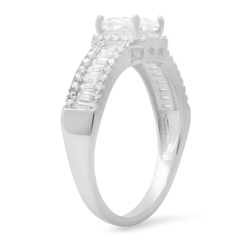 Lab Created Sterling Silver Princess & Baguette-cut CZ Halo Ring