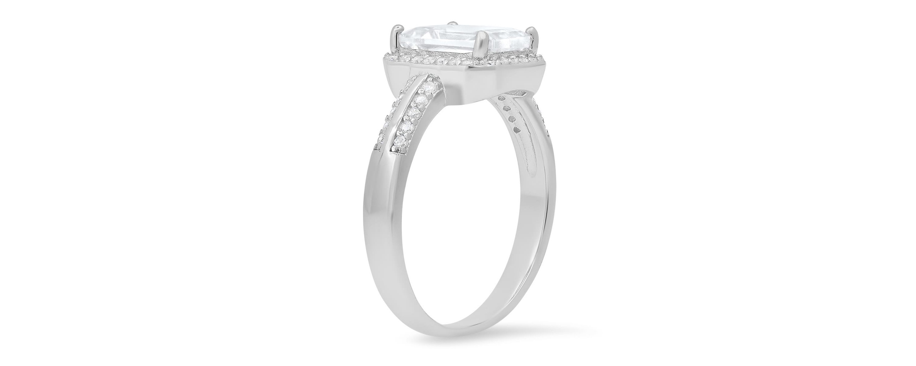 Lab Created Sterling Silver Emerald-cut Halo CZ Ring