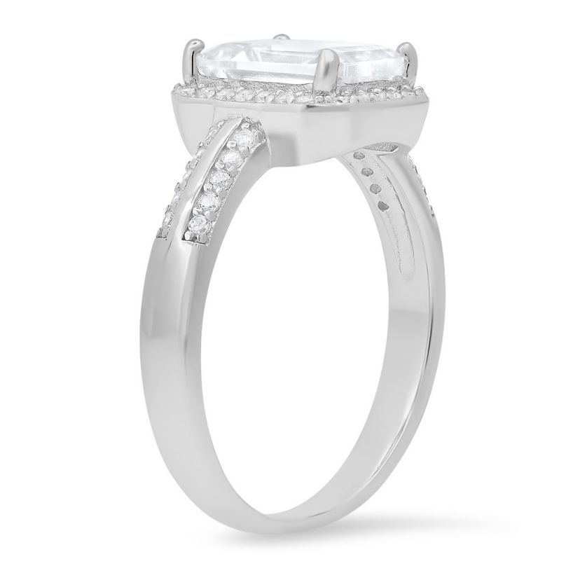 Lab Created Sterling Silver Emerald-cut Halo CZ Ring