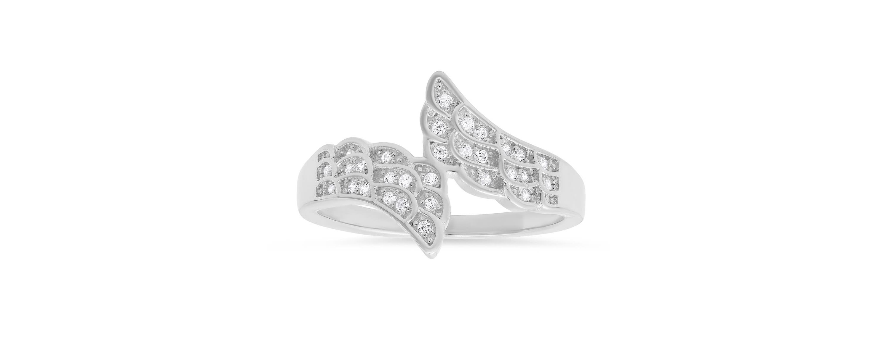 Lab Created Sterling Silver CZ Angel Wings Ring