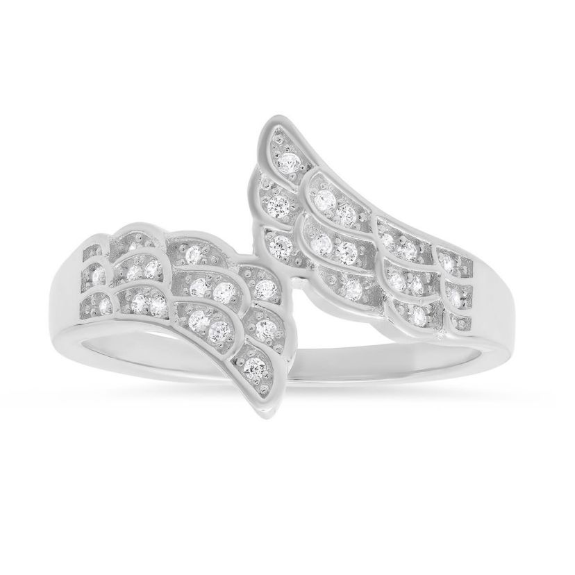 Lab Created Sterling Silver CZ Angel Wings Ring
