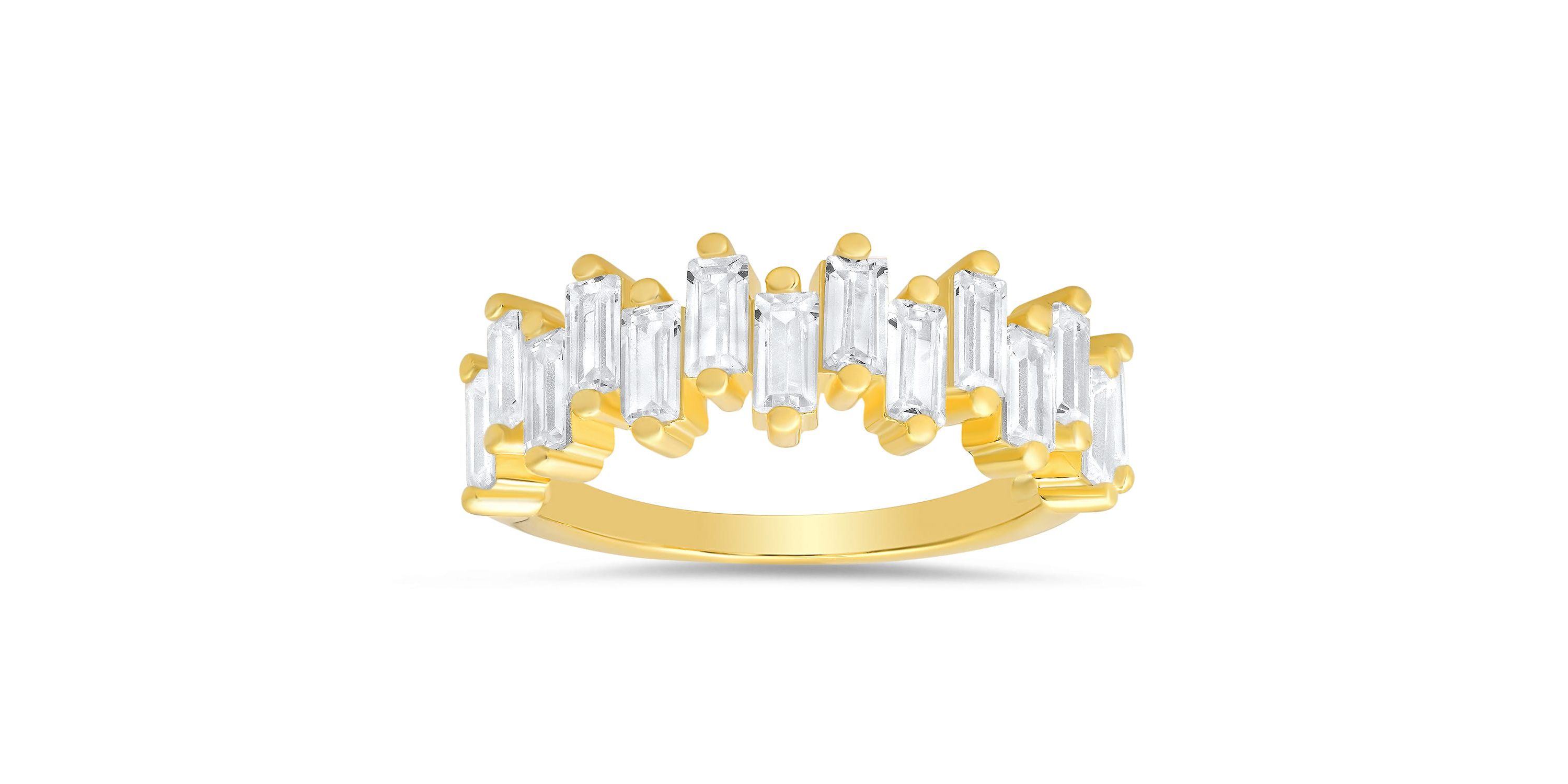 Lab Created Sterling Silver Abstract Baguette-cut CZ Ring