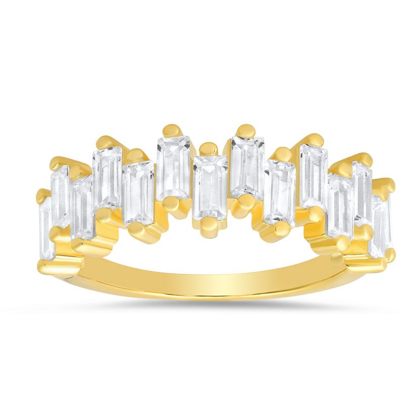 Lab Created Sterling Silver Abstract Baguette-cut CZ Ring