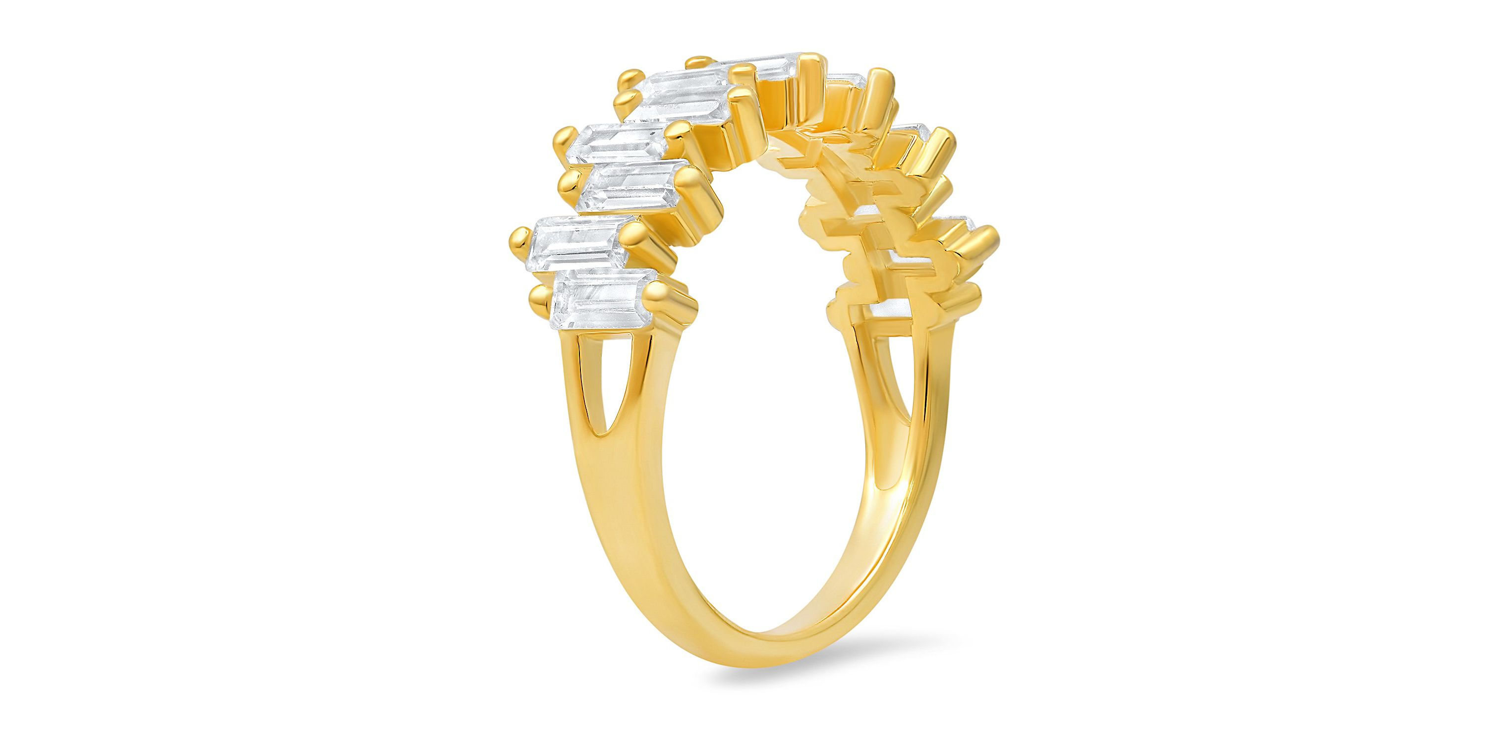 Lab Created Sterling Silver Abstract Baguette-cut CZ Ring