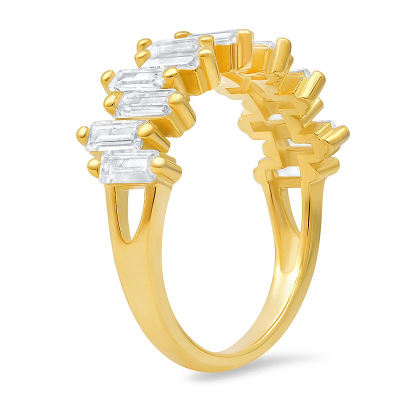 Lab Created Sterling Silver Abstract Baguette-cut CZ Ring