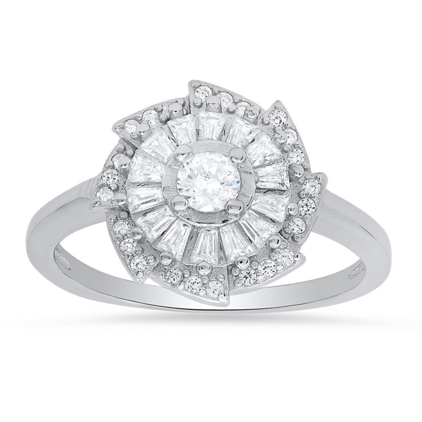 Lab Created Sterling Silver Vintage CZ Swirl Ring