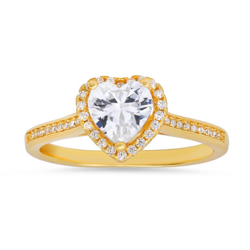 Lab Created Sterling Silver Heart-cut CZ Halo Ring