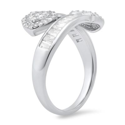 Lab Created Sterling Silver Baguette CZ Heart Bypass Ring