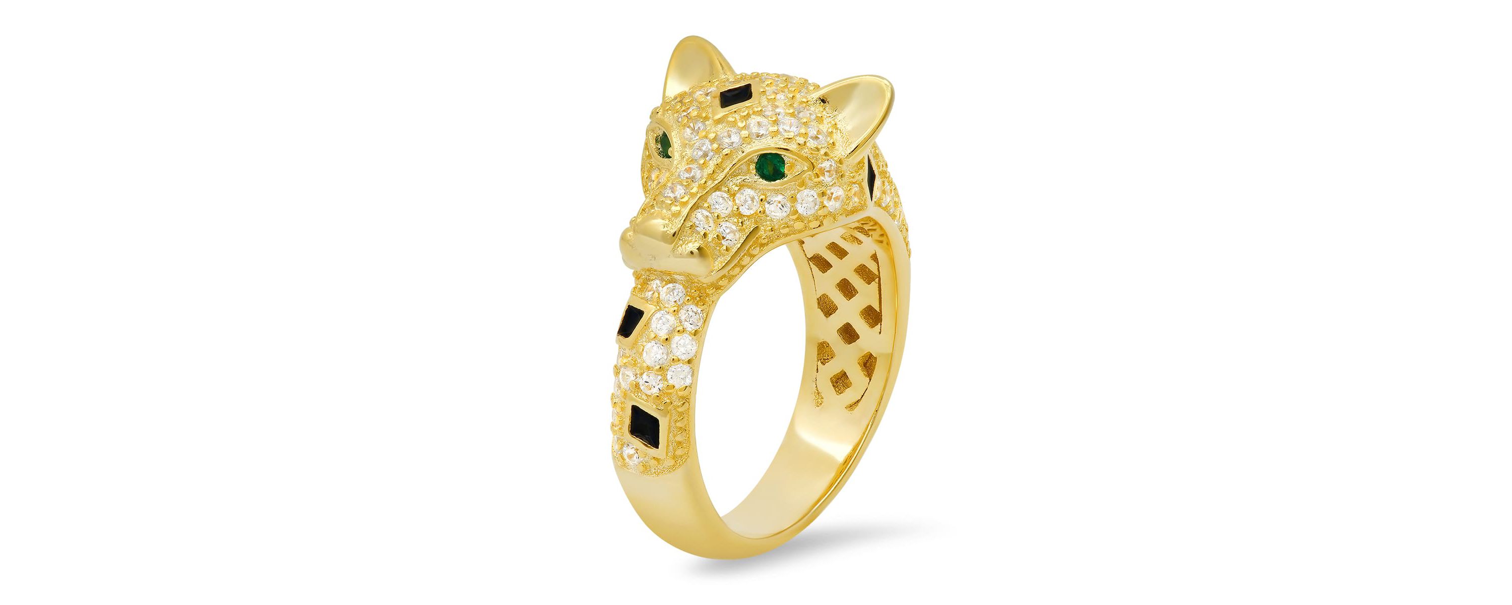 Lab Created 14k Yellow Gold Over Silver CZ Panther Ring