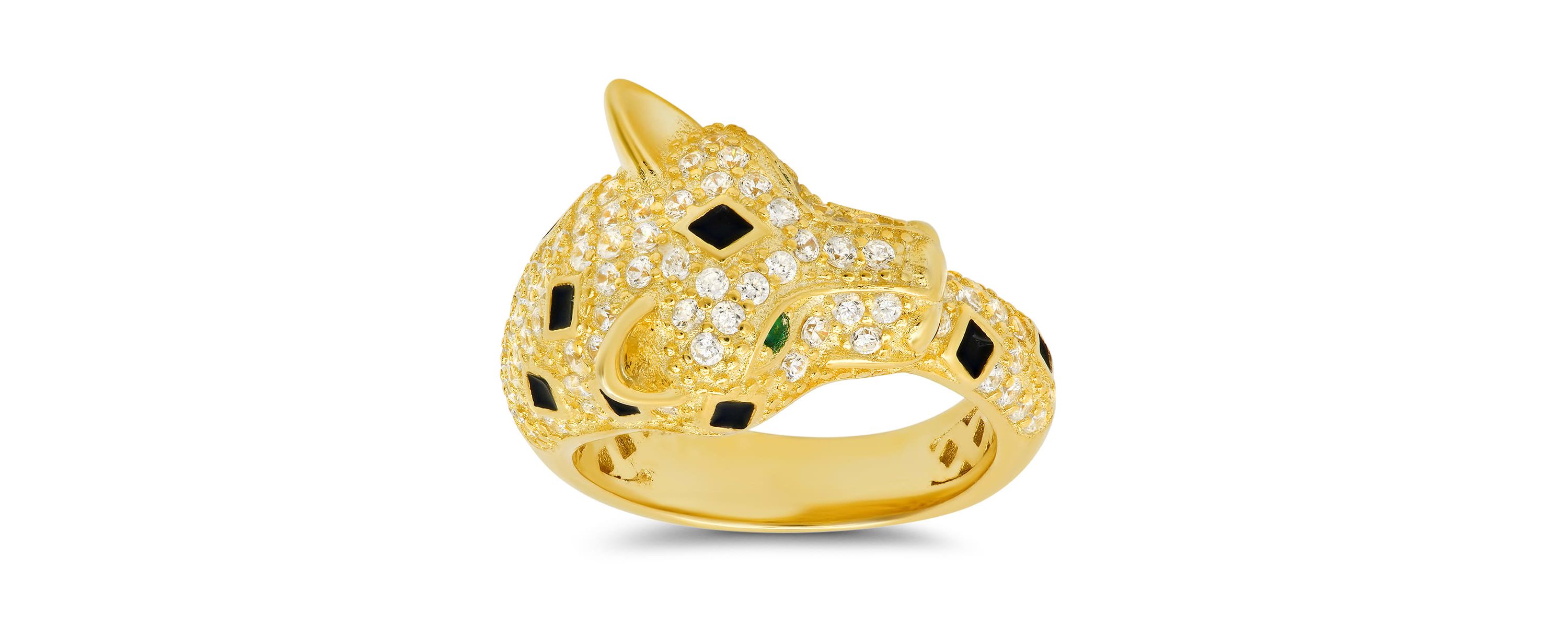 Lab Created 14k Yellow Gold Over Silver CZ Panther Ring