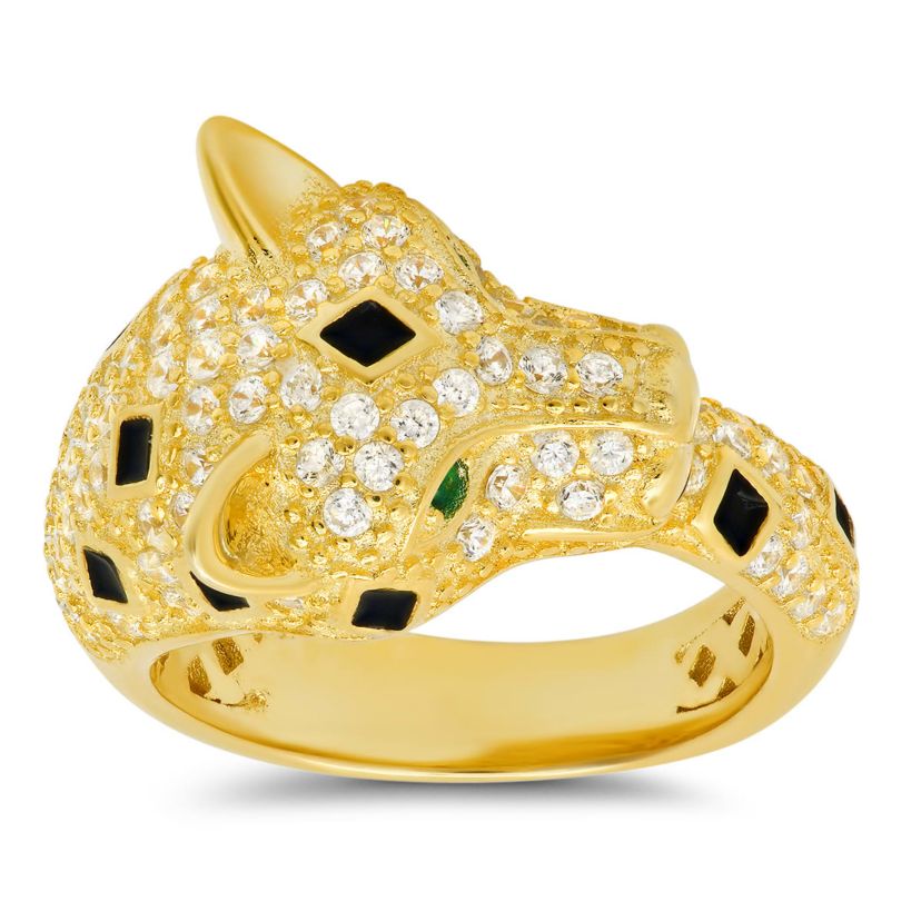 Lab Created 14k Yellow Gold Over Silver CZ Panther Ring