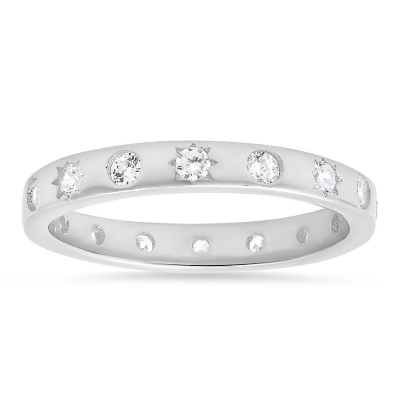 Lab Created Sterling Silver Celestial CZ Eternity Band Ring