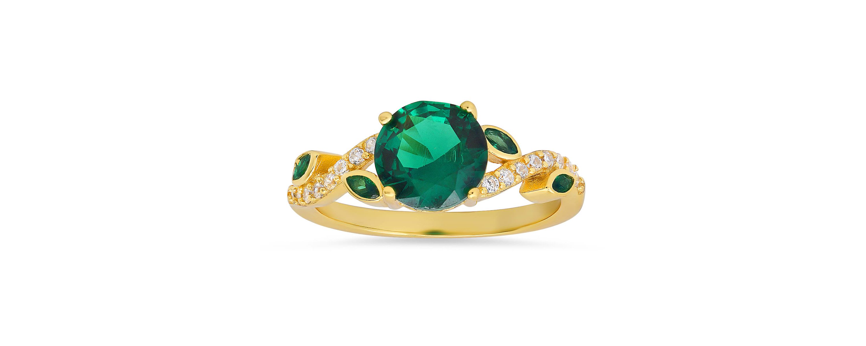 Lab Created 14k Yellow Gold Over Silver Emerald CZ Floral Ring