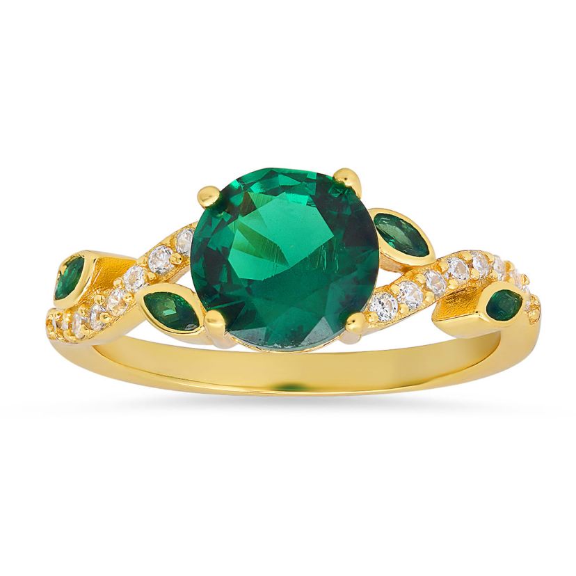 Lab Created 14k Yellow Gold Over Silver Emerald CZ Floral Ring