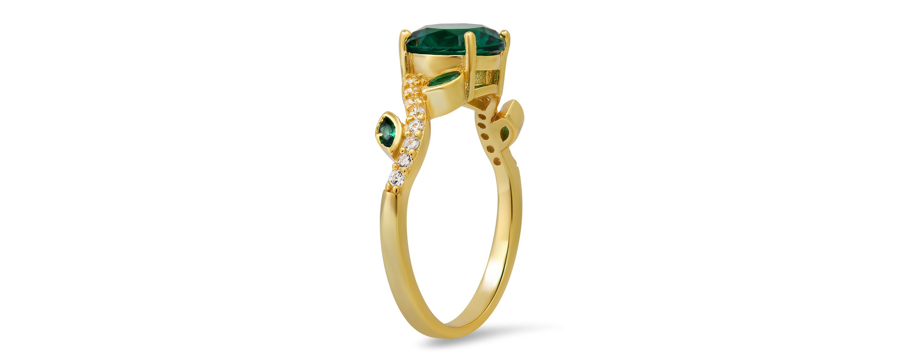 Lab Created 14k Yellow Gold Over Silver Emerald CZ Floral Ring