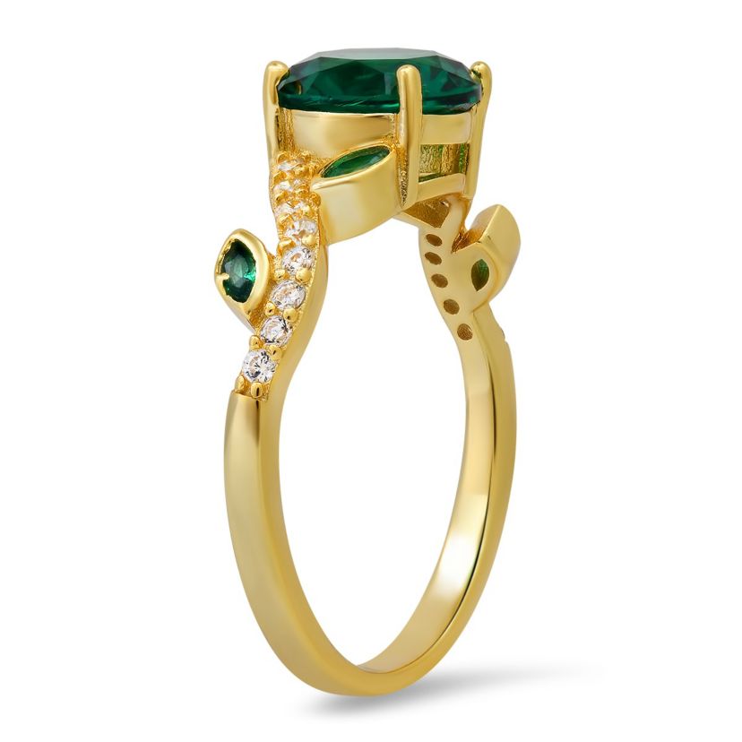 Lab Created 14k Yellow Gold Over Silver Emerald CZ Floral Ring