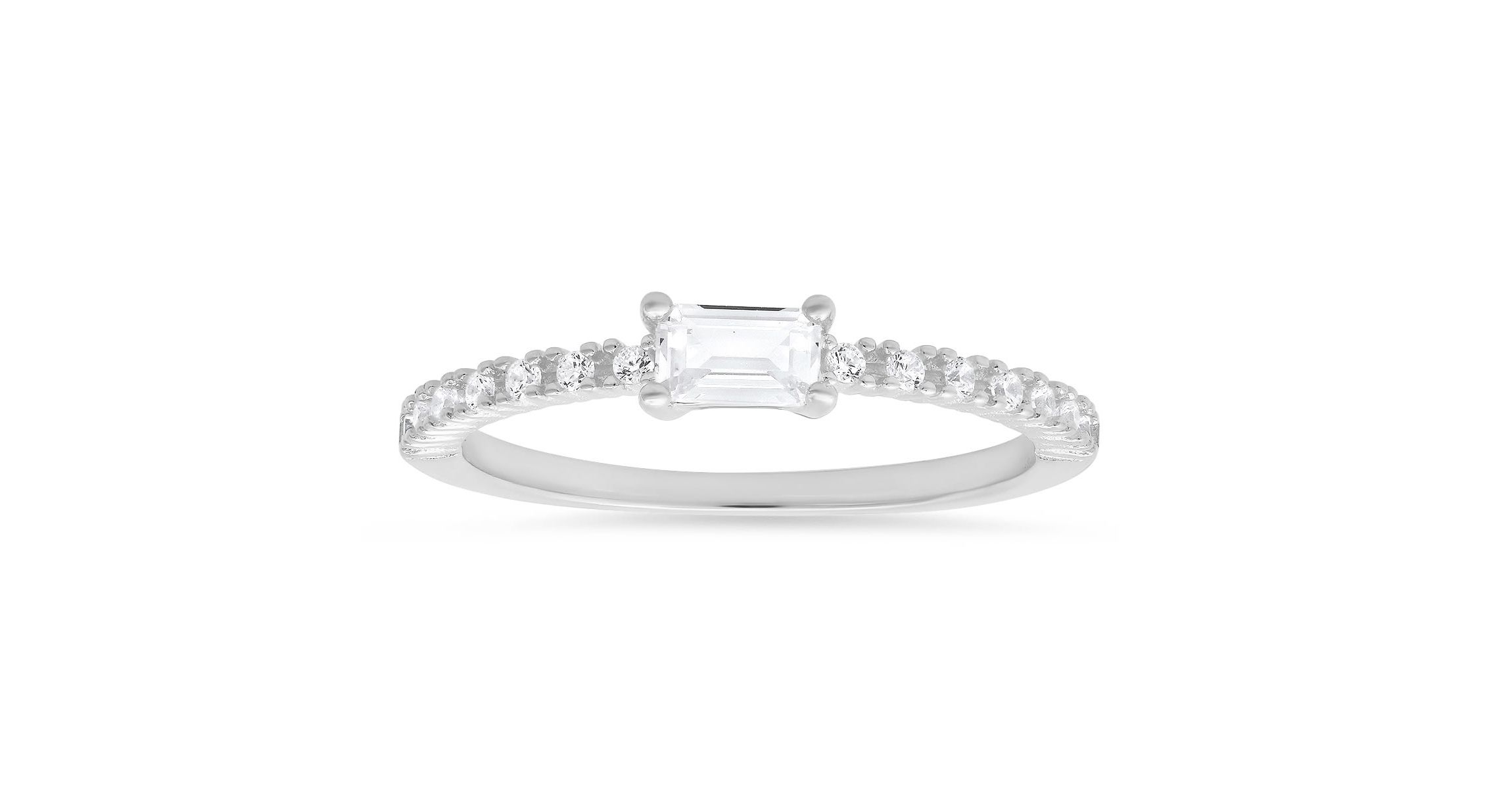 Lab Created Sterling Silver East/West Baguette-cut CZ Ring