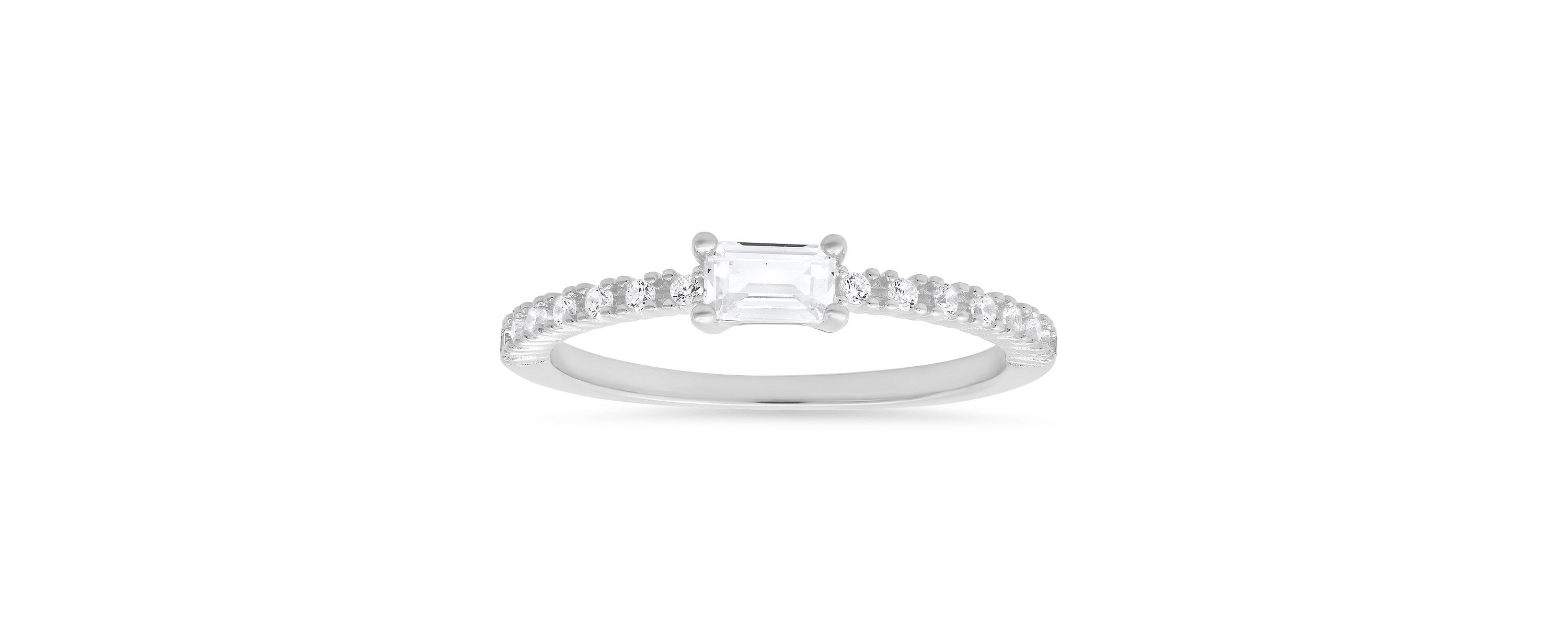 Lab Created Sterling Silver East/West Baguette-cut CZ Ring