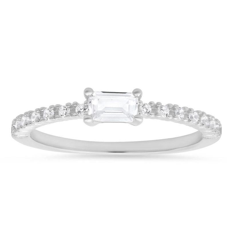 Lab Created Sterling Silver East/West Baguette-cut CZ Ring